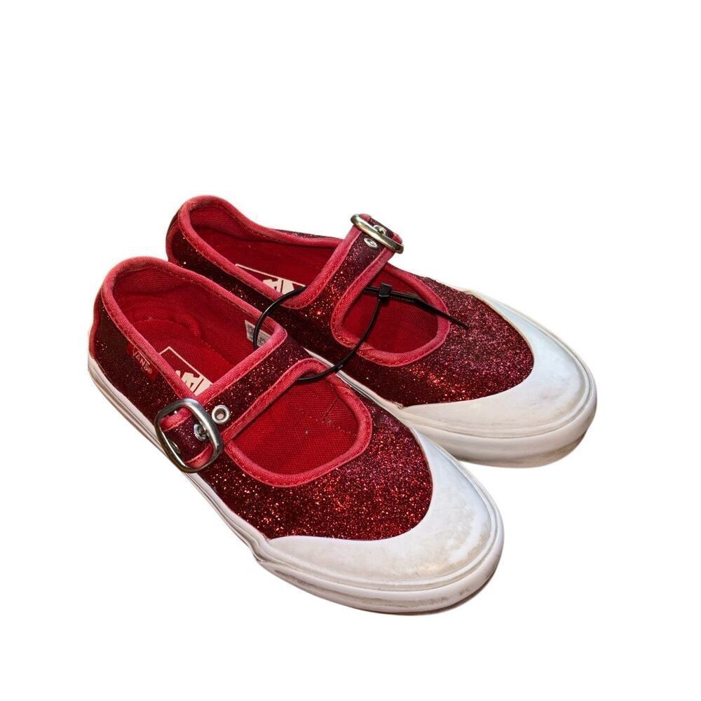 Vans Girls' Red Glitter Mary Jane Sneakers - Kids Shoes size 1